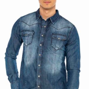 Синяя джинсовая рубашка с карманом из выстиранного денима CH165